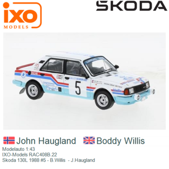 Modelauto 1:43 | IXO-Models RAC408B.22 | Skoda 130L 1988 #5 - B.Willis  - J.Haugland