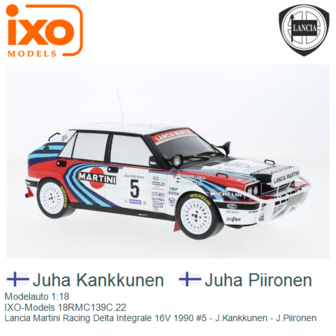 Modelauto 1:18 | IXO-Models 18RMC139C.22 | Lancia Martini Racing Delta Integrale 16V 1990 #5 - J.Kankkunen - J.Piironen