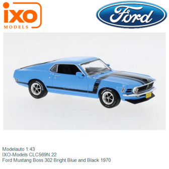 Modelauto 1:43 | IXO-Models CLC569N.22 | Ford Mustang Boss 302 Bright Blue and Black 1970