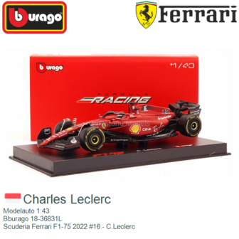 Modelauto 1:43 | Bburago 18-36831L | Scuderia Ferrari F1-75 2022 #16 - C.Leclerc