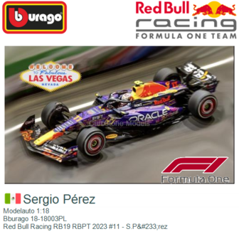 Modelauto 1:18 | Bburago 18-18003PL | Red Bull Racing RB19 RBPT 2023 #11 - S.P&amp;#233;rez