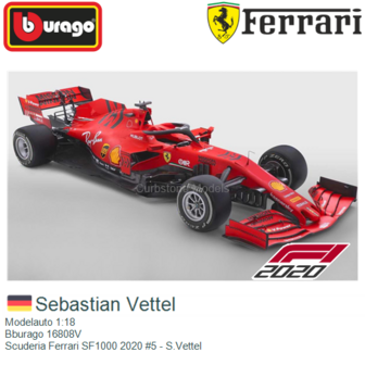 Modelauto 1:18 | Bburago 16808V | Scuderia Ferrari SF1000 2020 #5 - S.Vettel