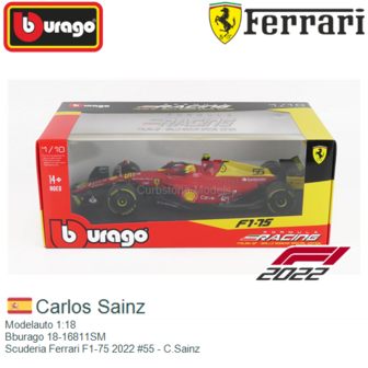 Modelauto 1:18 | Bburago 18-16811SM | Scuderia Ferrari F1-75 2022 #55 - C.Sainz