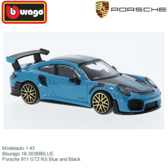 Modelauto 1:43 | Bburago 18-30388BLUE | Porsche 911 GT2 RS Blue and Black