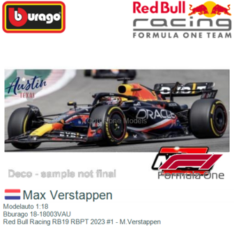 Modelauto 1:18 | Bburago 18-18003VAU | Red Bull Racing RB19 RBPT 2023 #1 - M.Verstappen