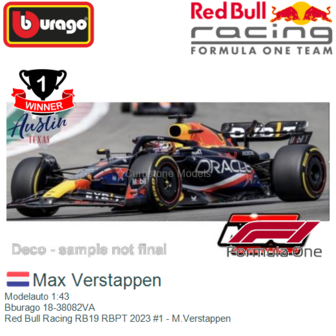 Modelauto 1:43 | Bburago 18-38082VA | Red Bull Racing RB19 RBPT 2023 #1 - M.Verstappen