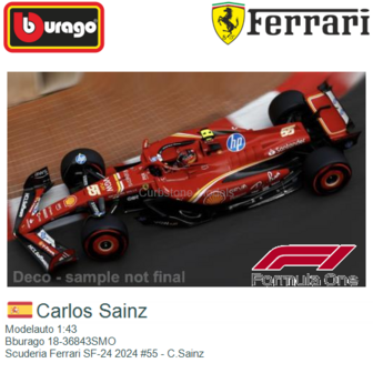 Modelauto 1:43 | Bburago 18-36843SMO | Scuderia Ferrari SF-24 2024 #55 - C.Sainz