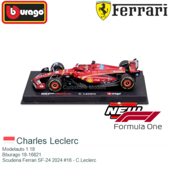 Modelauto 1:18 | Bburago 18-16821 | Scuderia Ferrari SF-24 2024 #16 - C.Leclerc