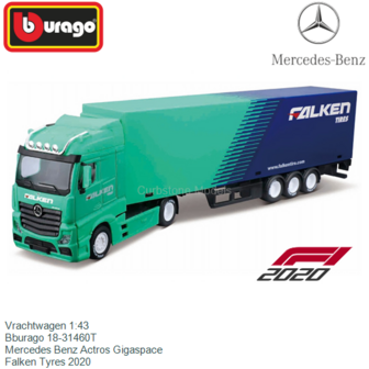 Vrachtwagen 1:43 | Bburago 18-31460T | Mercedes Benz Actros Gigaspace | Falken Tyres 2020