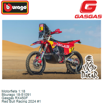 Motorfiets 1:18 | Bburago 18-51091 | Gasgas RX450F | Red Bull Racing 2024 #1