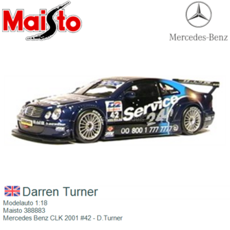 Modelauto 1:18 | Maisto 388883 | Mercedes Benz CLK 2001 #42 - D.Turner