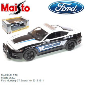 Modelauto 1:18 | Maisto 36203 | Ford Mustang GT Zwart / Wit 2015 #911