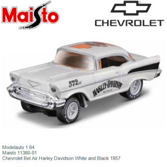 Modelauto 1:64 | Maisto 11380-01 | Chevrolet Bel Air Harley Davidson White and Black 1957