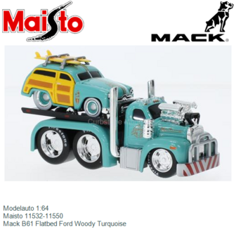 Modelauto 1:64 | Maisto 11532-11550 | Mack B61 Flatbed Ford Woody Turquoise