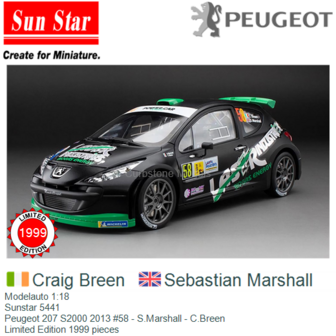 Modelauto 1:18 | Sunstar 5441 | Peugeot 207 S2000 2013 #58 - S.Marshall - C.Breen