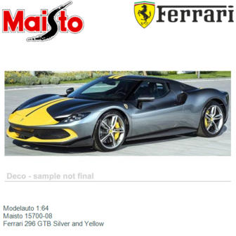 Modelauto 1:64 | Maisto 15700-08 | Ferrari 296 GTB Silver and Yellow