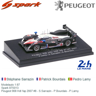 Modelauto 1:87 | Spark 87S013 | Peugeot 908 HdI fap 2007 #8 - S.Sarrazin - P.Bourdais - P.Lamy