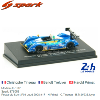 Modelauto 1:87 | Spark 87S089 | Pescarolo Sport P01 Judd 2008 #17 - H.Primat - C.Tinseau - B.Tr&amp;#233;luyer