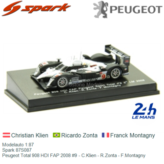 Modelauto 1:87 | Spark 87S087 | Peugeot Total 908 HDI FAP 2008 #9 - C.Klien - R.Zonta - F.Montagny