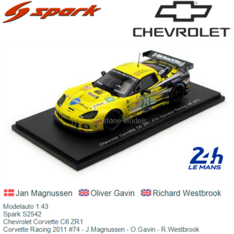 Modelauto 1:43 | Spark S2542 | Chevrolet Corvette C6 ZR1 | Corvette Racing 2011 #74 - J.Magnussen - O.Gavin - R.Westbrook