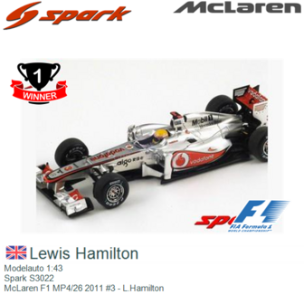 Modelauto 1:43 | Spark S3022 | McLaren F1 MP4/26 2011 #3 - L.Hamilton