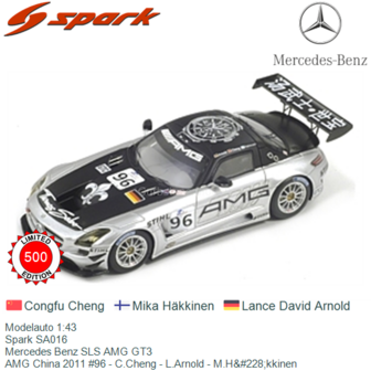 Modelauto 1:43 | Spark SA016 | Mercedes Benz SLS AMG GT3 | AMG China 2011 #96 - C.Cheng - L.Arnold - M.H&amp;#228;kkinen