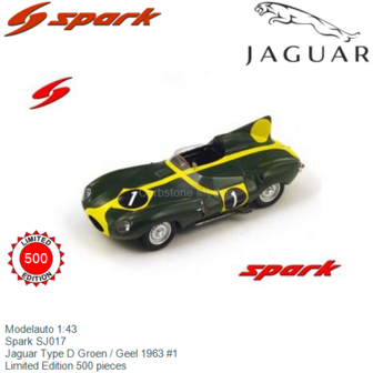 Modelauto 1:43 | Spark SJ017 | Jaguar Type D Groen / Geel 1963 #1