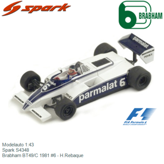 Modelauto 1:43 | Spark S4348 | Brabham BT49/C 1981 #6 - H.Rebaque