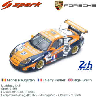 Modelauto 1:43 | Spark S4761 | Porsche 911 GT3 RS (996) | Perspective Racing 2001 #75 - M.Neugarten - T.Perrier - N.Smith