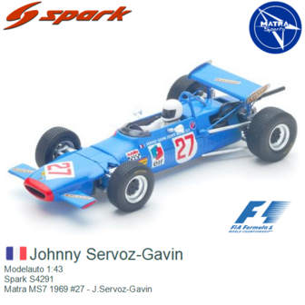 Modelauto 1:43 | Spark S4291 | Matra MS7 1969 #27 - J.Servoz-Gavin