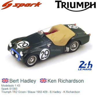 Modelauto 1:43 | Spark S1393 | Triumph TR2 Groen / Blauw 1955 #29 - B.Hadley - K.Richardson