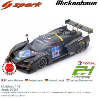 Modelauto 1:43 | Spark SG252 | Scuderia Cameron Glickenhaus SCG003C 2016 #701 - J.Bleekemolen - F.Laser - M.Lauck - F.Mailleux