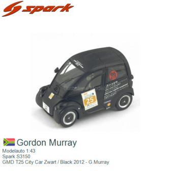 Modelauto 1:43 | Spark S3150 | GMD T25 City Car Zwart / Black 2012 - G.Murray