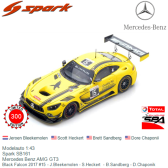 Modelauto 1:43 | Spark SB161 | Mercedes Benz AMG GT3 | Black Falcon 2017 #15 - J.Bleekemolen - S.Heckert  - B.Sandberg - D.Chap