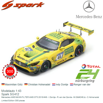 Modelauto 1:43 | Spark SG412 | Mercedes AMG MANN FILTER AMG GT3 2018 #48 - I.Dontje - R.van der Zande - M.G&amp;#246;tz - C.Hoh