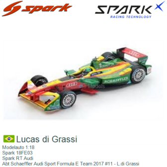 Modelauto 1:18 | Spark 18FE03 | Spark RT Audi | Abt Schaeffler Audi Sport Formula E Team 2017 #11 - L.di Grassi