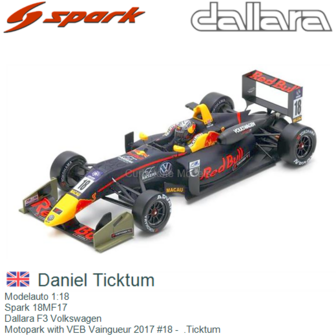 Modelauto 1:18 | Spark 18MF17 | Dallara F3 Volkswagen | Motopark with VEB Vaingueur 2017 #18 -  .Ticktum