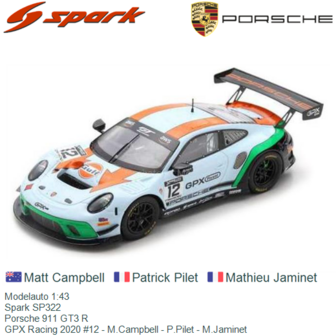 Modelauto 1:43 | Spark SP322 | Porsche 911 GT3 R | GPX Racing 2020 #12 - M.Campbell - P.Pilet - M.Jaminet