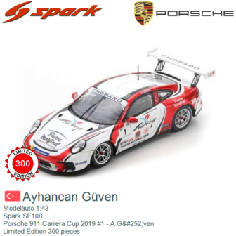 Modelauto 1:43 | Spark SF108 | Porsche 911 Carrera Cup 2019 #1 - A.G&amp;#252;ven