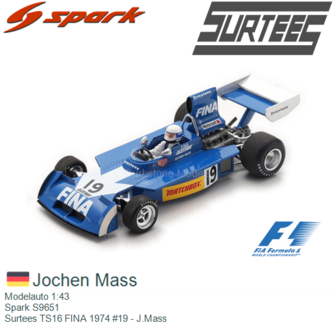 Modelauto 1:43 | Spark S9651 | Surtees TS16 FINA 1974 #19 - J.Mass