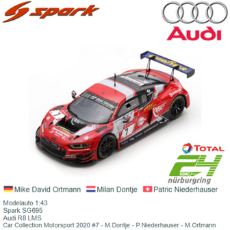 Modelauto 1:43 | Spark SG695 | Audi R8 LMS | Car Collection Motorsport 2020 #7 - M.Dontje - P.Niederhauser - M.Ortmann