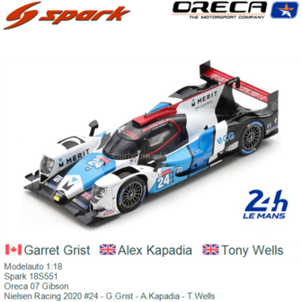 Modelauto 1:18 | Spark 18S551 | Oreca 07 Gibson | Nielsen Racing 2020 #24 - G.Grist - A.Kapadia - T.Wells