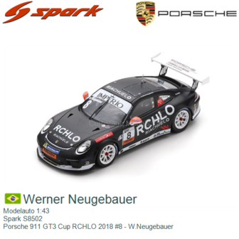 Modelauto 1:43 | Spark S8502 | Porsche 911 GT3 Cup RCHLO 2018 #8 - W.Neugebauer