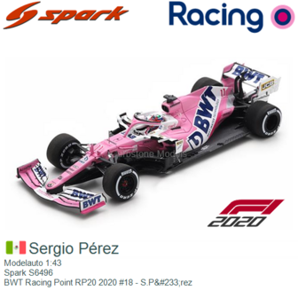 Modelauto 1:43 | Spark S6496 | BWT Racing Point RP20 2020 #18 - S.P&amp;#233;rez