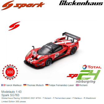 Modelauto 1:43 | Spark SG763 | Glickenhaus Racing SCG004C 2021 #704 - T.Mutsch - F.Fernandez-Laser - F.Mailleux - R.Westbrook