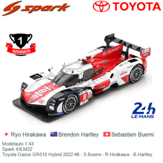 Modelauto 1:43 | Spark 43LM22 | Toyota Gazoo GR010 Hybrid 2022 #8 - S.Buemi - R.Hirakawa - B.Hartley