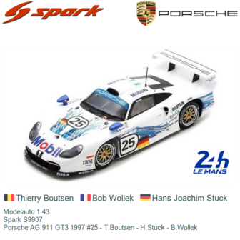 Modelauto 1:43 | Spark S9907 | Porsche AG 911 GT3 1997 #25 - T.Boutsen - H.Stuck - B.Wollek