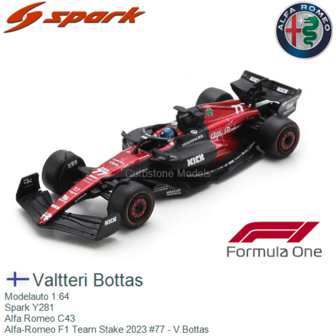 Modelauto 1:64 | Spark Y281 | Alfa Romeo C43 | Alfa-Romeo F1 Team Stake 2023 #77 - V.Bottas