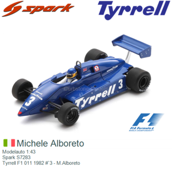 Modelauto 1:43 | Spark S7283 | Tyrrell F1 011 1982 #`3 - M.Alboreto