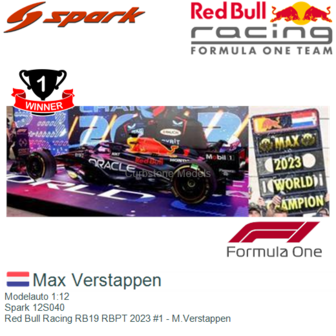 Modelauto 1:12 | Spark 12S040 | Red Bull Racing RB19 RBPT 2023 #1 - M.Verstappen